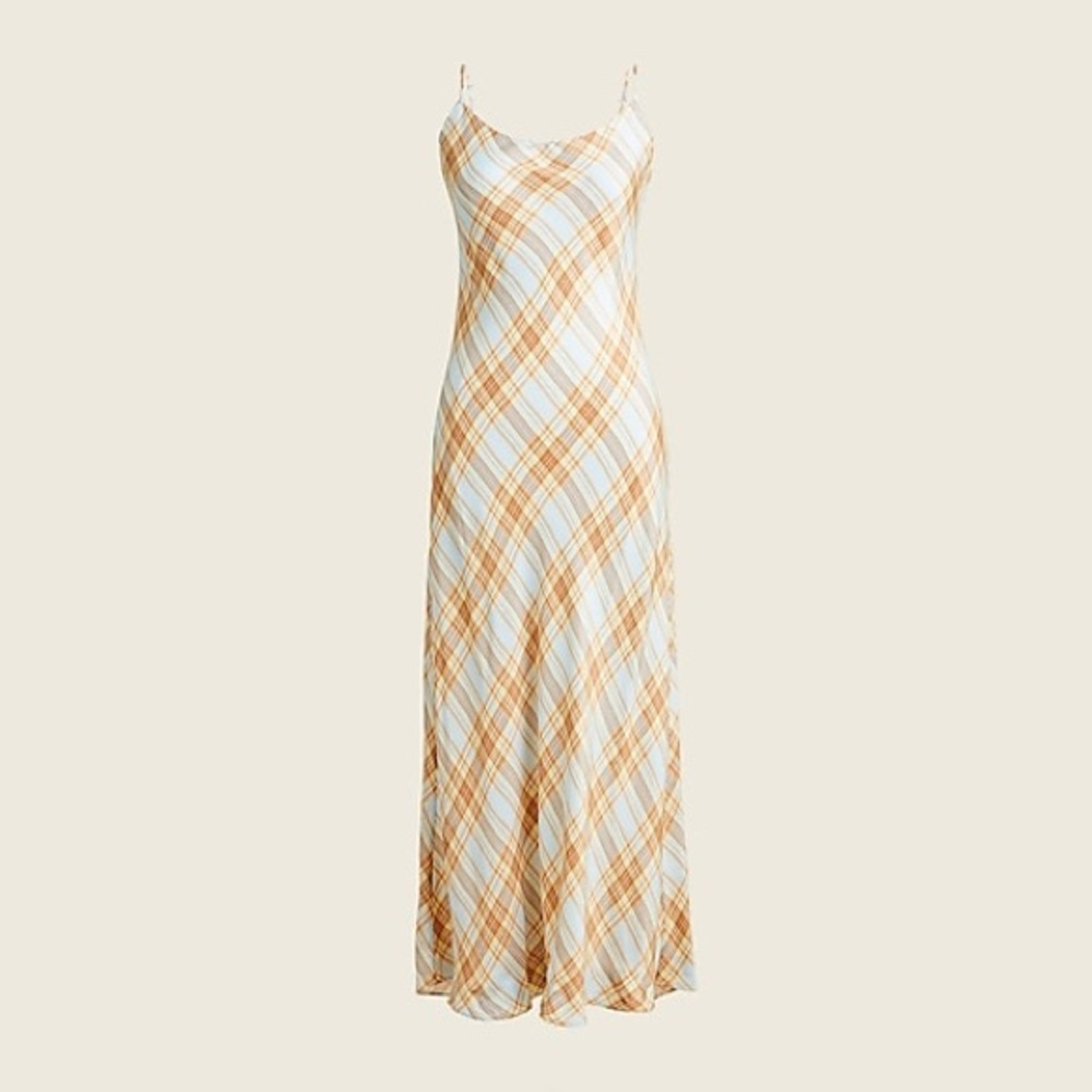 ISO J. Crew Eco Cupro Slip Dress in Pale Sky Tartan Size 20 or 22